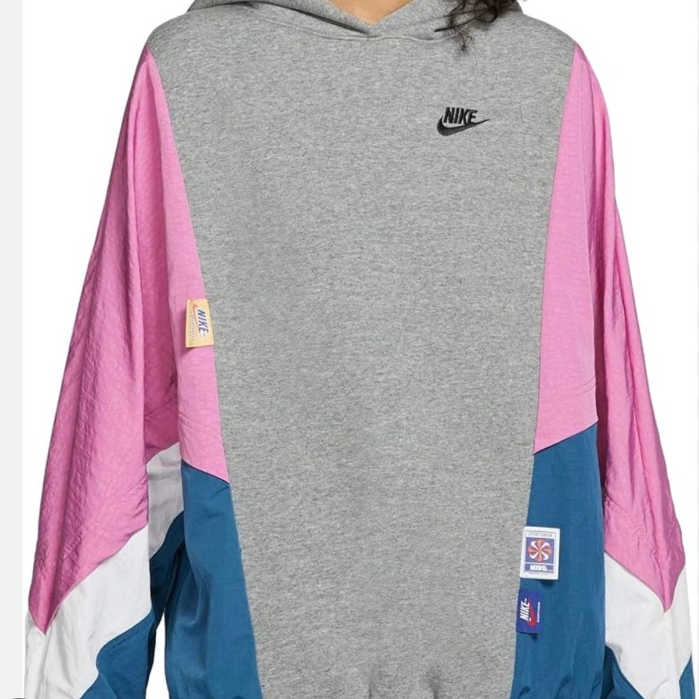 Nike Women's Icon Clash Grey/Pink/Blue Colorblock Pullover Hoodie Size XS